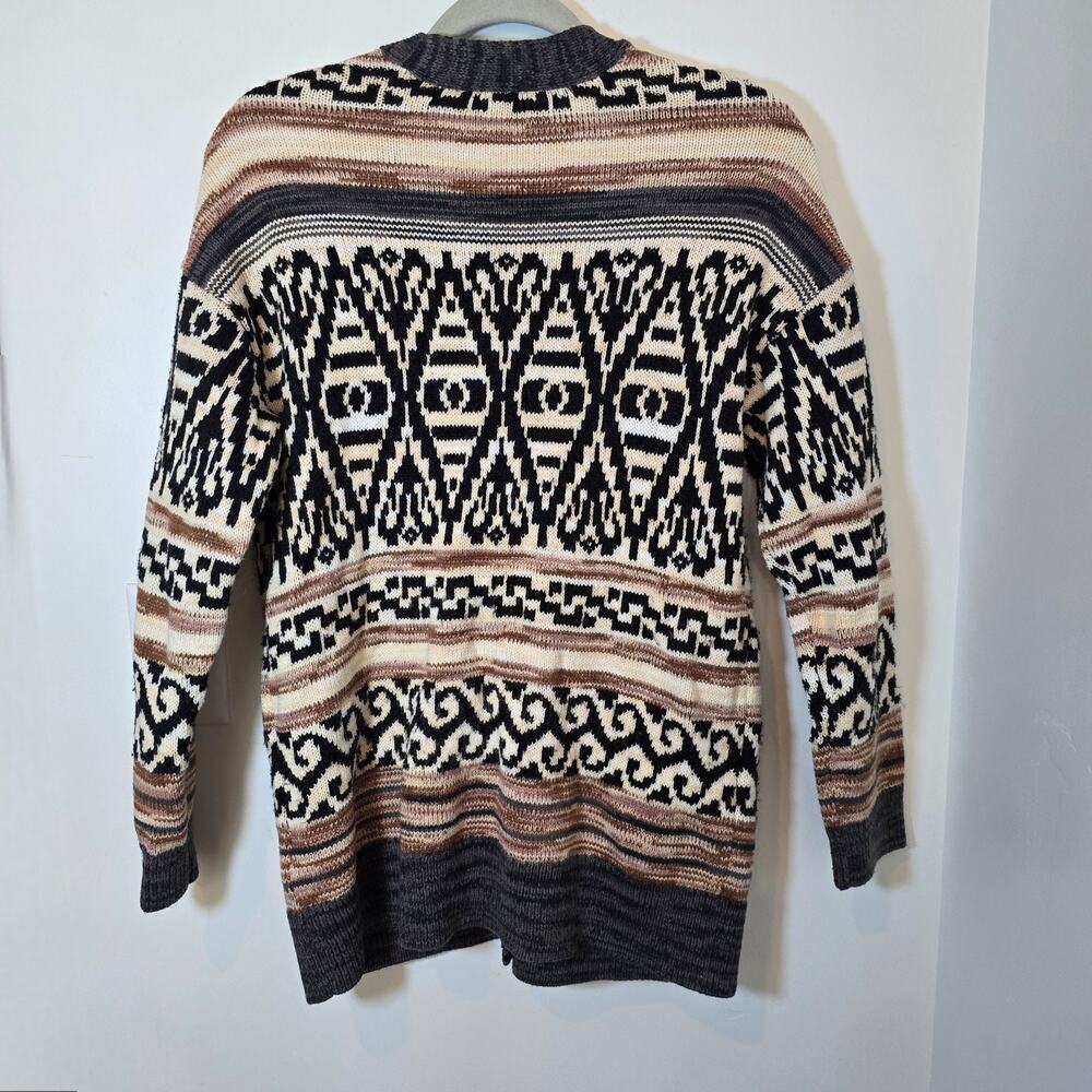 Lucky Brand Southwestern Aztec Knit Tan Brown Open Front Cardigan Size S Cotton - Picture 5 of 9